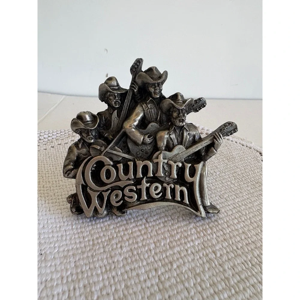 Vintage 1981 Bergamot Brass Works Country Western Band Belt Buckle Pewter USA